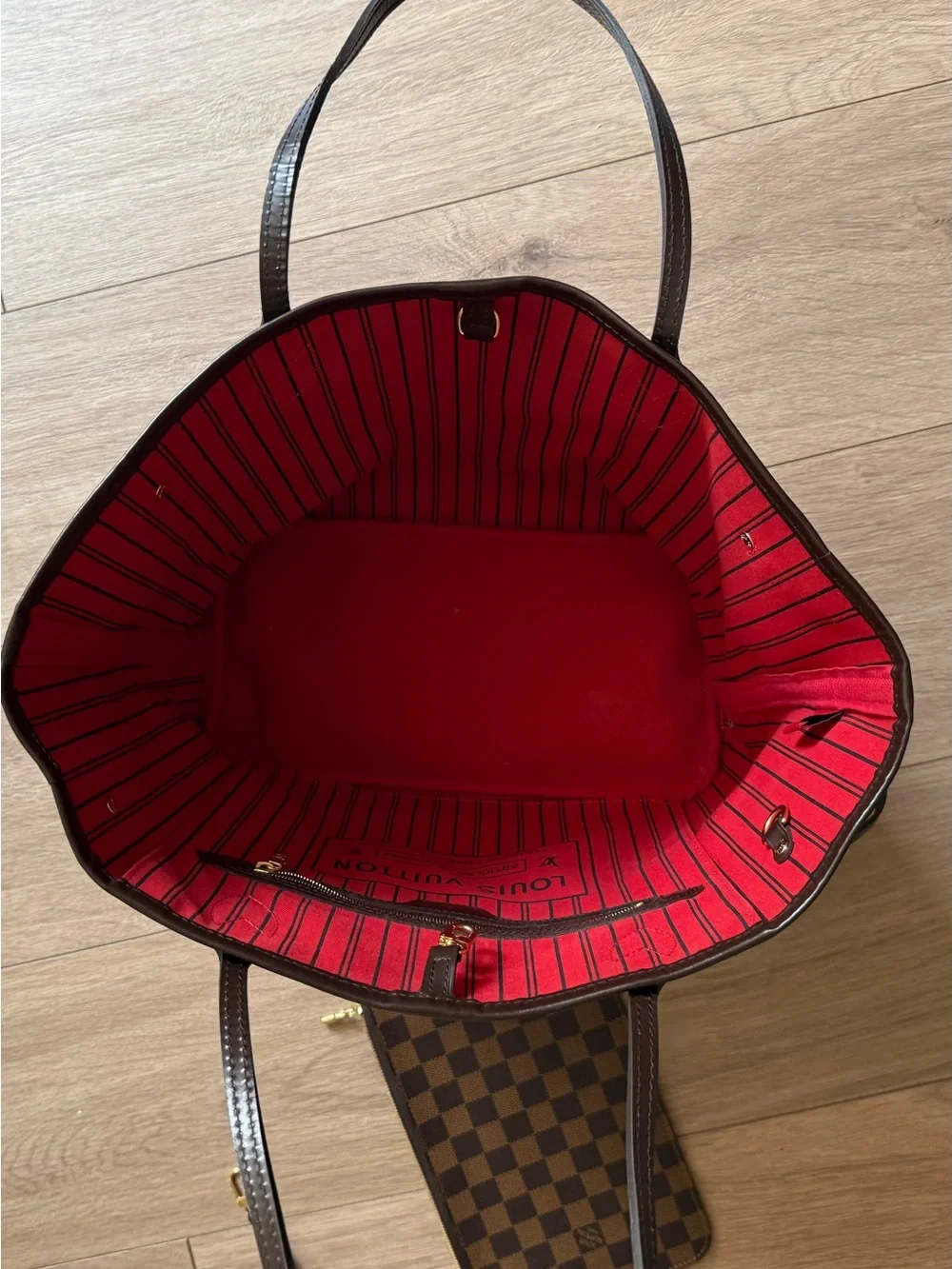 Brown Checkered Tote Bag with Wristlet